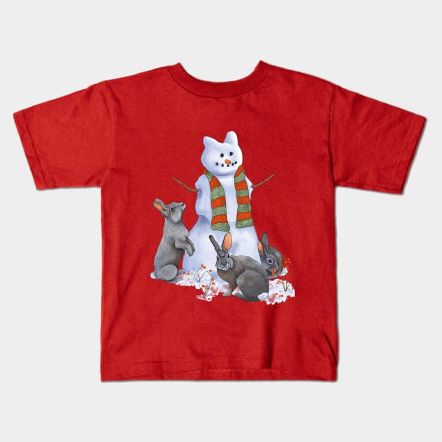 Frosty the Snow Bunny Kids T-Shirt by Julie Townsend Studio